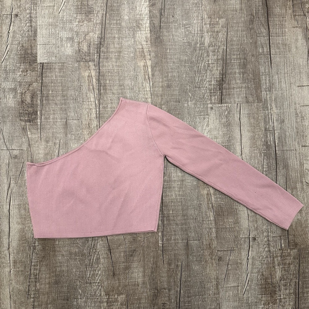Endless Rose One Shoulder Knit Top Pink Women's M Boho Crop Long Sleeve - Picture 6 of 6